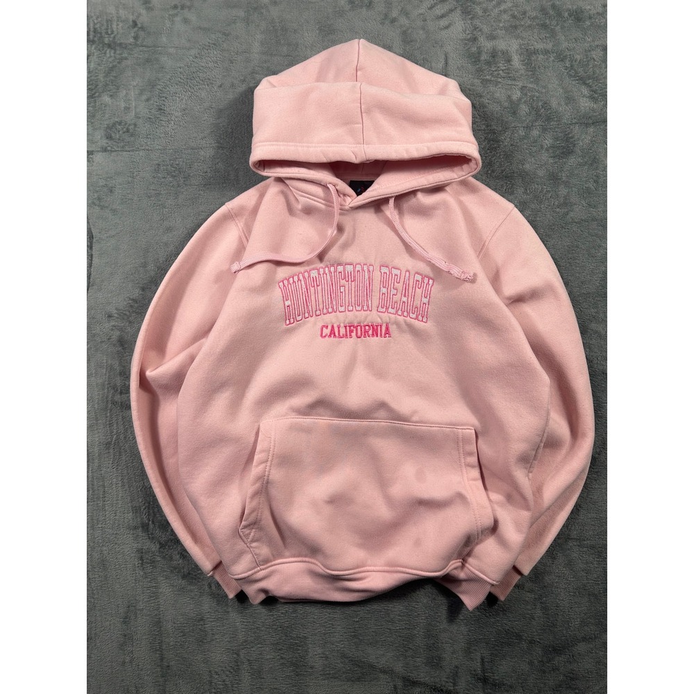 American Comfort Huntington Beach California Pink Embroidered Hoodie Sweatshirt